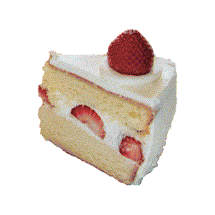 a dithered image of a piece of strawberry shortcake